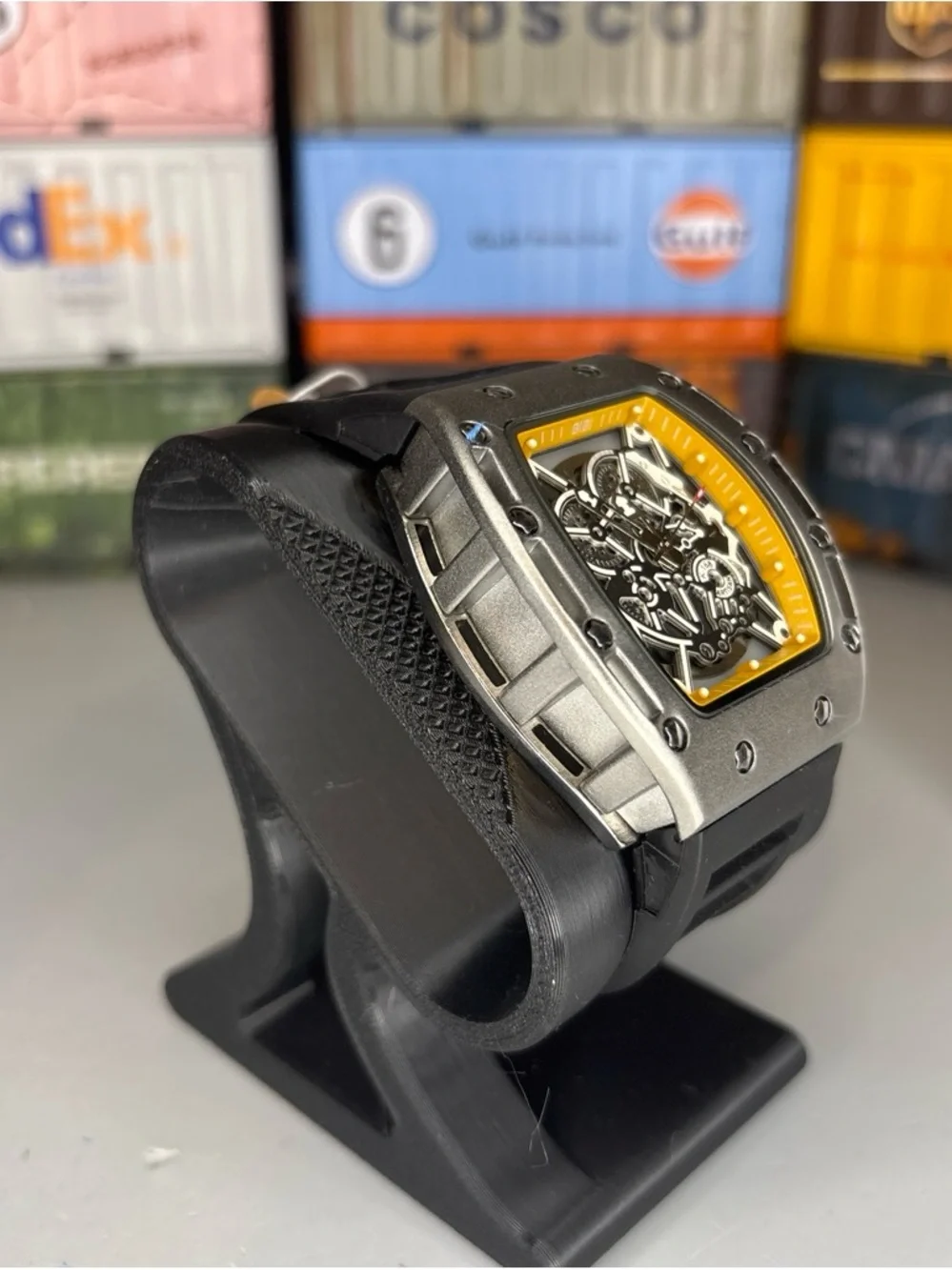 BiBi Automatic Men's Black and Yellow Skeleton Dial Sport Watch